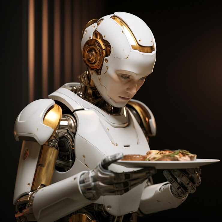 Foto gratuito trabajo humano regular realizado por un robot futurista antropomórfico