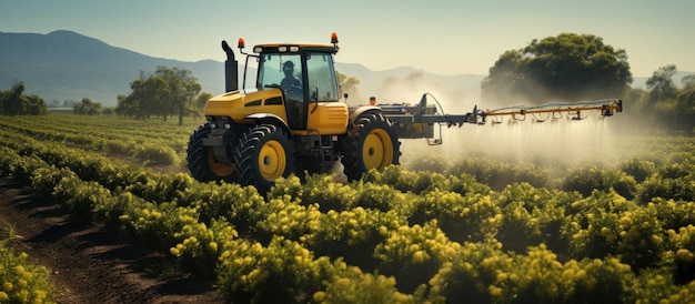 Foto gratuita tractor rociando pesticidas en viñedos en toscana italia