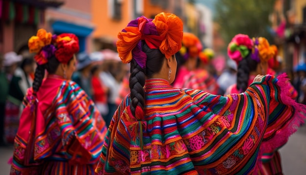 Tradición colorida en exhibición baile de disfraces del festival generado por IA