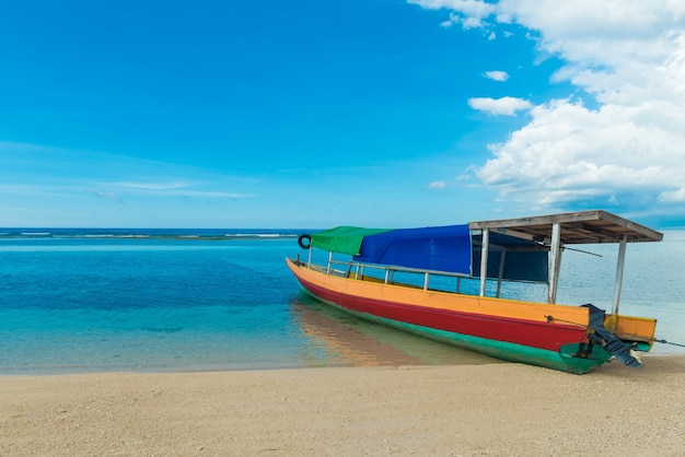 Tradicional, indonesio, pescador, barco