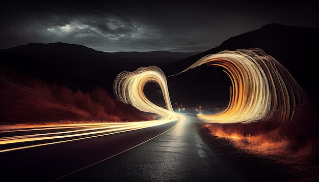 Foto gratuita el tráfico nocturno se desdibuja a lo largo de la ia generativa de la autopista oscura de varios carriles