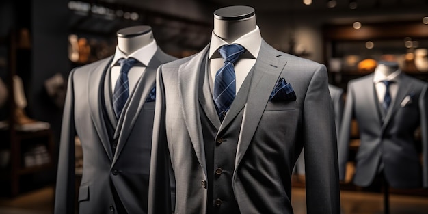 Foto gratuita los trajes de dapper en maniquíes muestran la sastrería fina y la elegancia en la moda masculina en una boutique