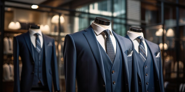 Foto gratuita los trajes de dapper en maniquíes muestran la sastrería fina y la elegancia en la moda masculina en una boutique