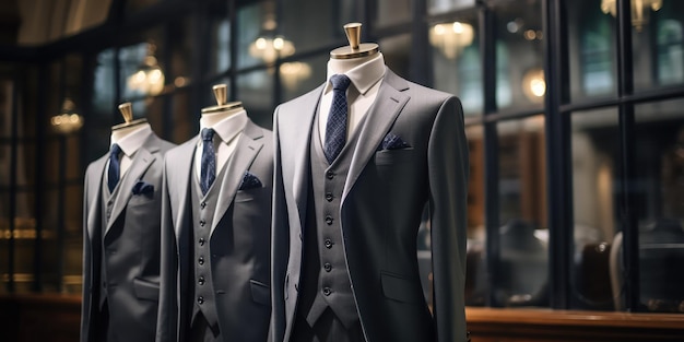 Foto gratuita los trajes de dapper en maniquíes muestran la sastrería fina y la elegancia en la moda masculina en una boutique