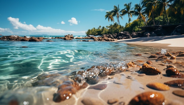 Foto gratuita una tranquila costa de verano, olas que se estrellan contra playas de arena generadas por inteligencia artificial.