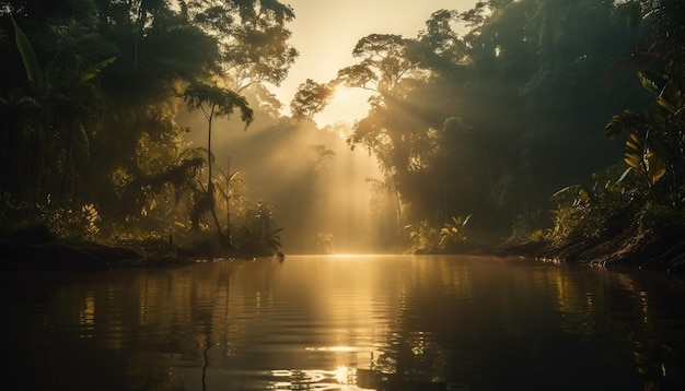 Tranquila escena de belleza en la naturaleza puesta de sol generada por IA