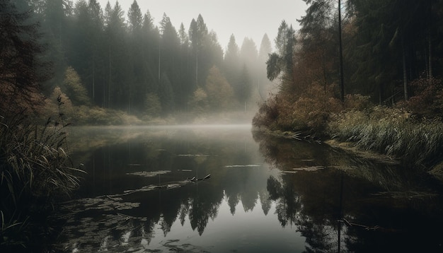 La tranquila escena del bosque otoñal refleja la belleza natural generada por IA