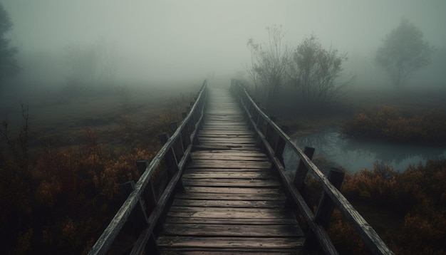 Tranquilo bosque de niebla misteriosa belleza en la naturaleza generada por IA