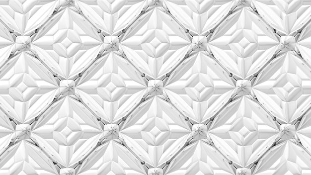 Transformación de caleidoscopio geométrico abstracto 3D. Distorsión fractal de superficie blanca. Ilustración de render 3d.