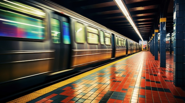 Tren subterráneo de la ciudad de Nueva York en movimiento