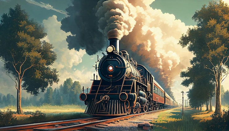 Foto gratuito tren de vapor traquetea a través de un paisaje rural de montaña ia generativa