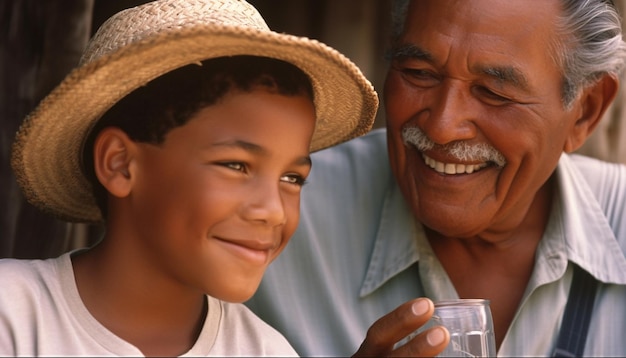 Foto gratuita tres generaciones de hombres sonriendo juntos al aire libre generados por ia