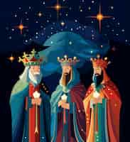 Foto gratuita tres reyes con coronas por la noche