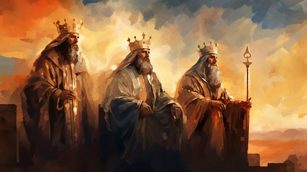Foto gratuita tres reyes con coronas