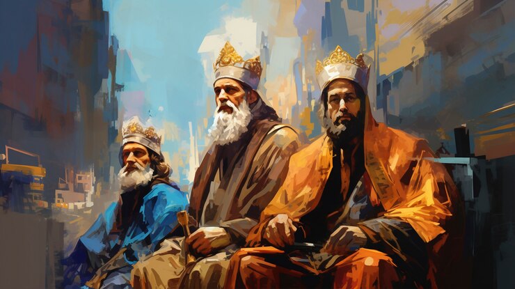 Foto gratuito tres reyes con coronas