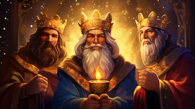 Foto gratuita tres reyes con coronas
