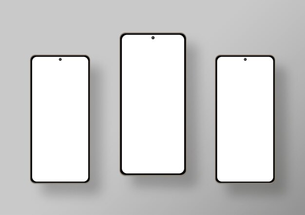 Tres teléfonos inteligentes en fondo gris