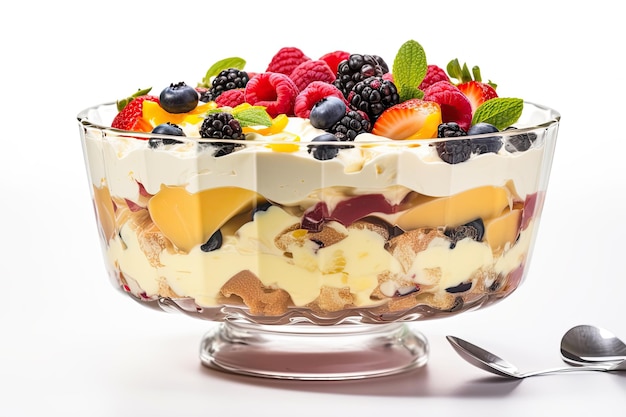 Foto gratuita trifle postre con bayas y crema aislado sobre fondo blanco ai generativo