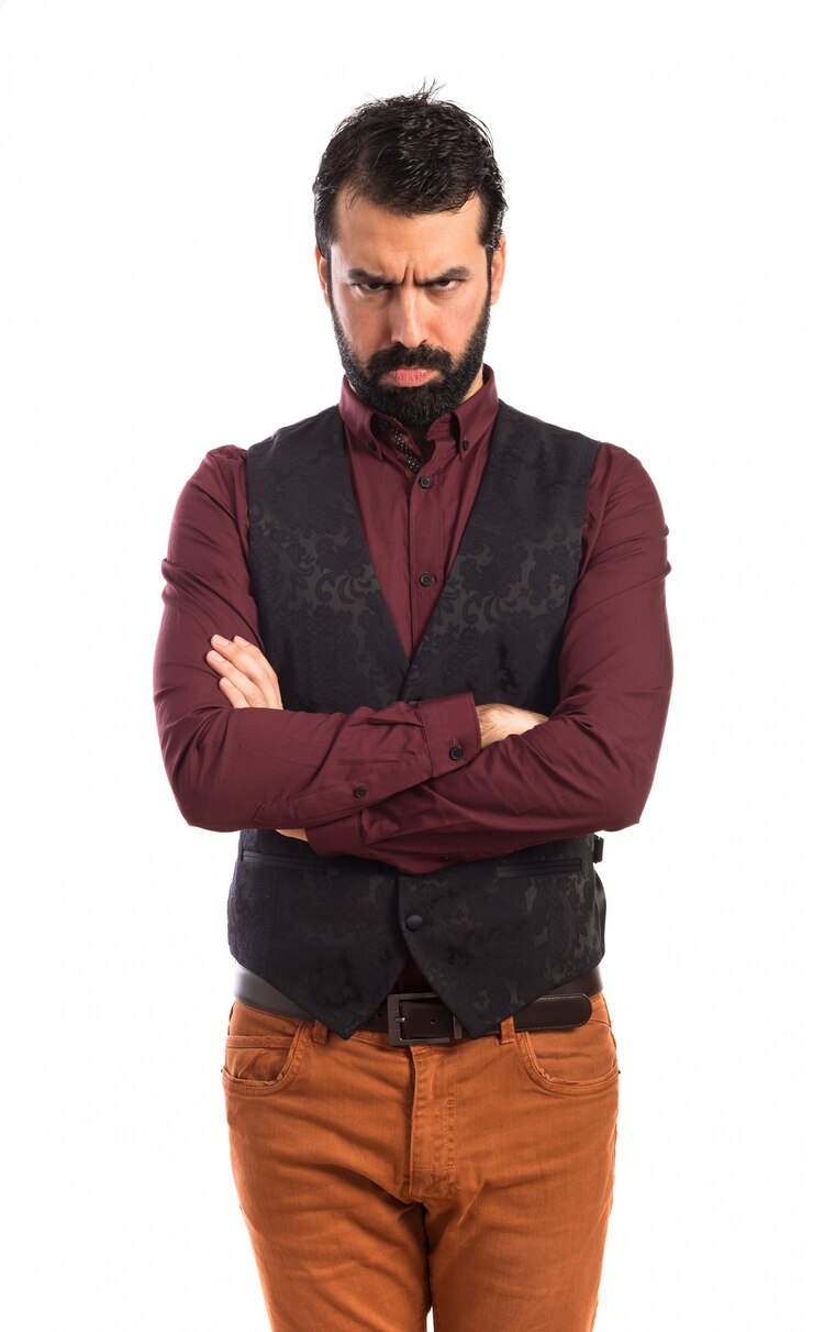 Foto gratuito triste hombre llevaba chaleco
