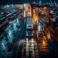 Foto gratuita truck and logistics operation at dusk