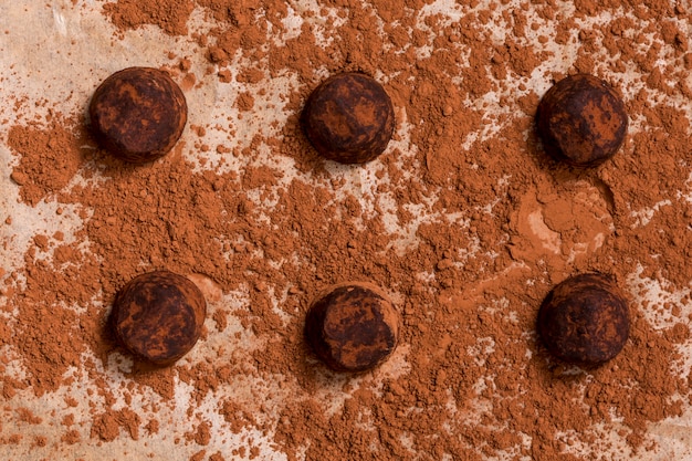 Foto gratuita trufa de chocolate envuelta en cacao