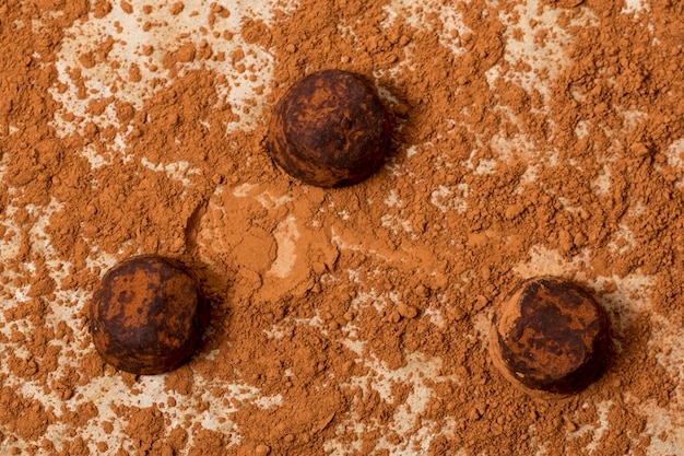 Foto gratuita trufa de chocolate envuelta en cacao