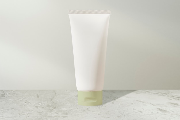 Tubo de crema facial blanca, producto de belleza sin etiqueta