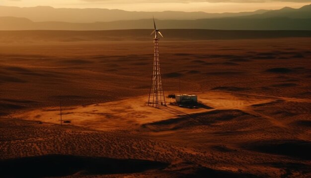 Las turbinas eólicas generan electricidad que alimenta los paisajes rurales generados por IA