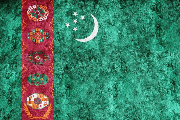 Turkmenistán Bandera metálica, bandera texturizada, bandera grunge