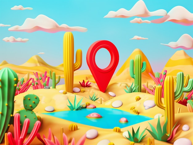 Ubicación del alfiler de dibujos animados en 3D
