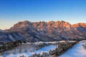 Foto gratuita ulsan bawi rock en las montañas seoraksan en invierno, corea del sur