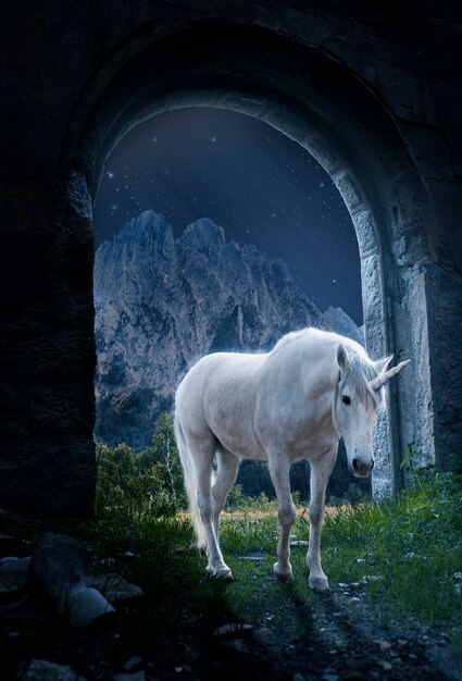 Foto gratuita unicornio al aire libre por la noche