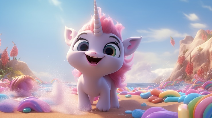 Foto gratuito unicornio animado en 3d para niños.