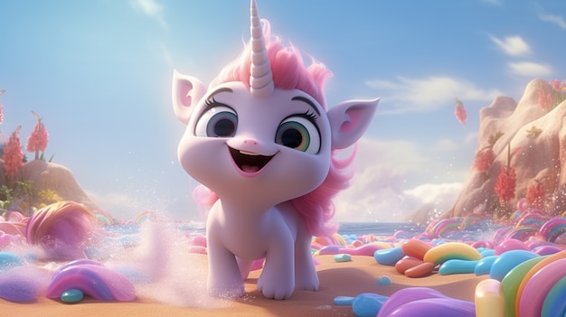 Unicornio animado en 3D para niños.