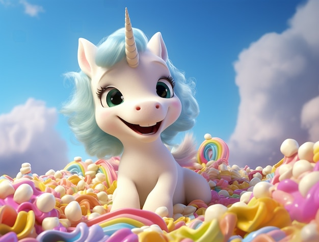 Unicornio animado en 3D para niños.