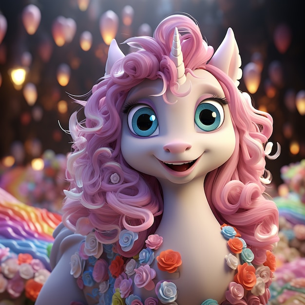 Unicornio animado en 3D para niños.