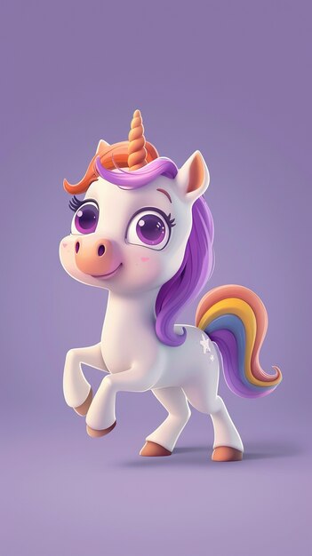 Unicornio de dibujos animados en 3D