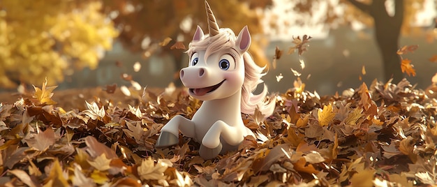 Unicornio de dibujos animados en 3D