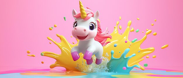 Unicornio de dibujos animados en 3D