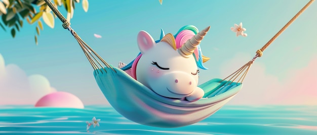 Unicornio de dibujos animados en 3D