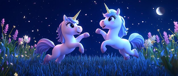 Unicornio de dibujos animados en 3D