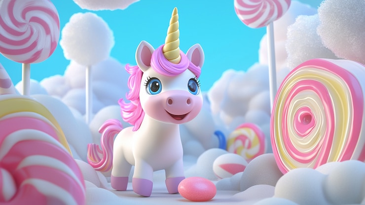 Foto gratuito unicornio de dibujos animados en 3d