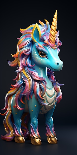 Foto gratuita unicornio mítico 3d con colores de derrame de petróleo.