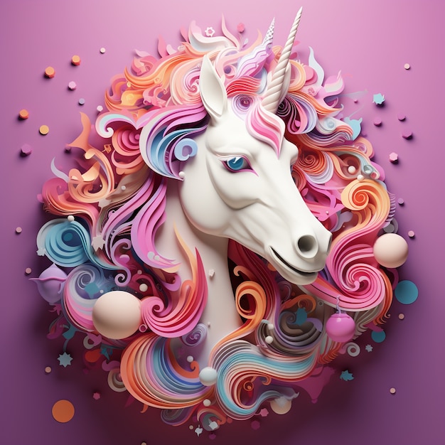 Foto gratuita unicornio mítico 3d colorido