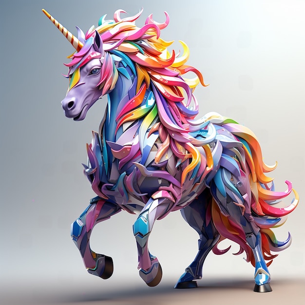 Unicornio mítico 3d colorido