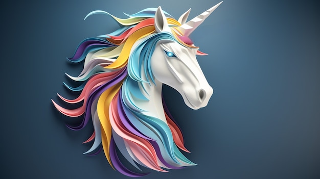 Foto gratuita unicornio mítico 3d en estilo papel.