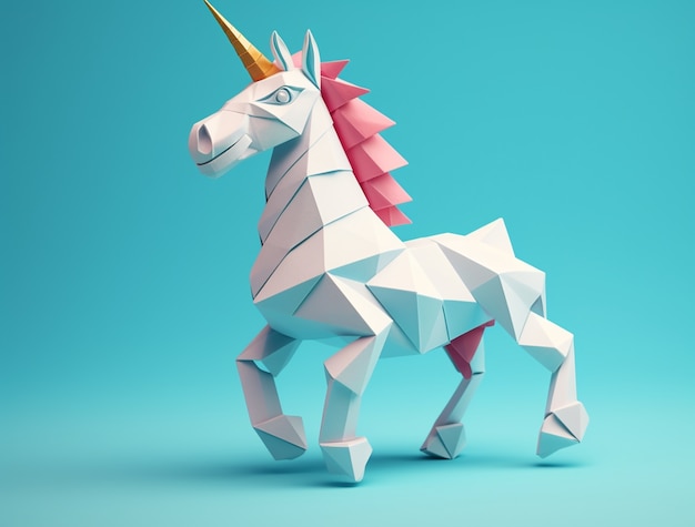 Foto gratuita unicornio mítico 3d en estilo papel.