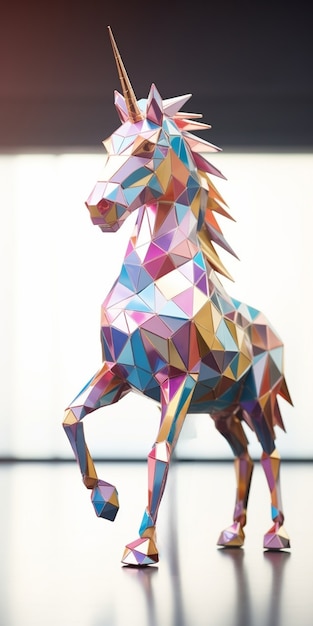 Unicornio mítico 3d con estilo poli.