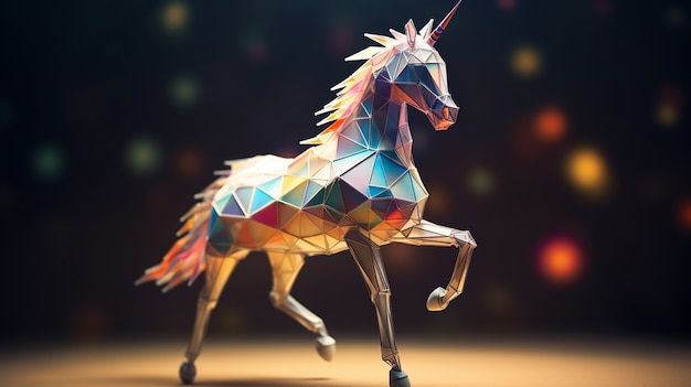 Unicornio mítico 3d con estilo poli.