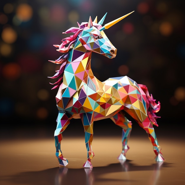 Foto gratuita unicornio mítico 3d con estilo poli.